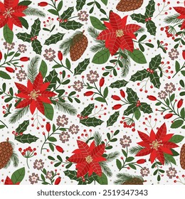 Christmas vitnage  pattern with christmas flower, ball in green and red vitange color