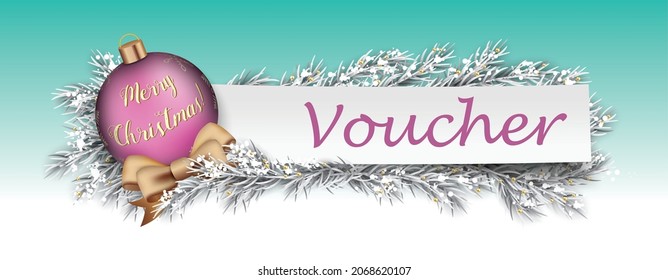 Christmas voucher banner, with bauble and twigs. Eps 10 vector file.