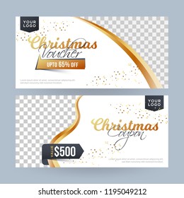 Christmas voucher or coupon layout with different discount value and space for your product image.