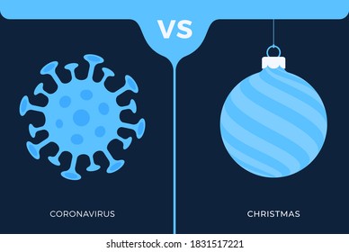 Christmas vs coronavirus concept. Merry Christmas or New Year versus virus. protection covid-19 sign vector illustration. COVID-19 prevention design background