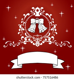 christmas wallpaper bell & ribbon. vector hand drawn