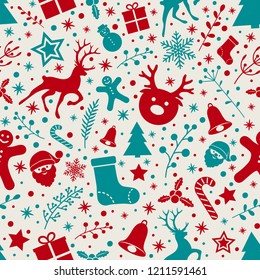 Christmas wallpaper with decorations - seamless texture. Vector.