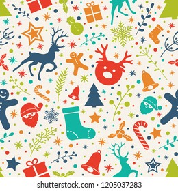 Christmas wallpaper with ornaments - seamless pattern. Vector.