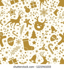 Christmas wallpaper with ornaments - seamless pattern. Vector.