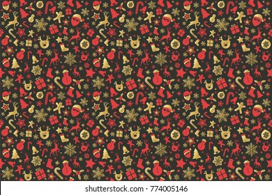 Christmas wallpaper with ornaments. Vector.