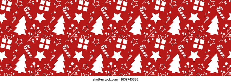 Patrón de fondo de pantalla de Navidad sobre fondo rojo - patrón geométrico sin costuras. Se puede usar para invitaciones de vacaciones de invierno, tarjetas de felicitación, impresiones. EPS vectorial 10