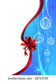 Christmas wallpaper with red ribbon, vector