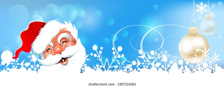 Christmas wallpaper. Santa Claus on a blue background. Great for New Year cards, poster, banners, invitations. Graphic design, template. Vector illustration for your design