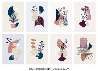 Christmas Warm Abstract Contemporary Poster Set. Grunge Trendy Wallpaper Design. Boho Winter Geometric Design Wall Art. Liquid Organic Shapes, Texture, Christmas Tree Branch, Pine Cone. Abstract Cover