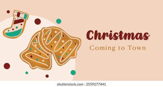 Christmas Warm Cookies Bell and Sock Set for Banner Greeting Card Decoration