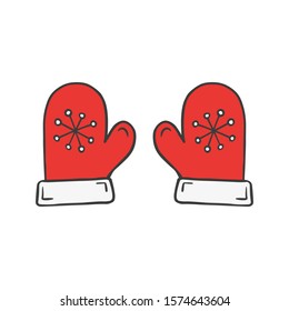 Christmas warm gloves with snowflake in doodle sketch style. Vector illustration.
