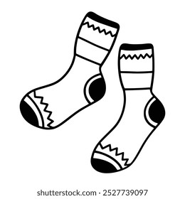 Christmas warm socks, holiday stockings, black drawing isolated on a white background