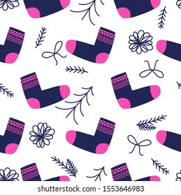 Christmas warm socks pattern background. Ideal for wrapping paper, poster, advert, apparel, cloth. 