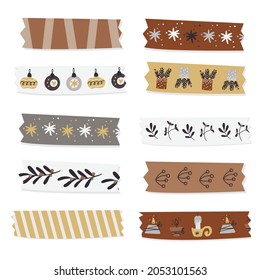 Christmas washi tape collection. Vector isolated illustration for notes, planner and scrapbooking