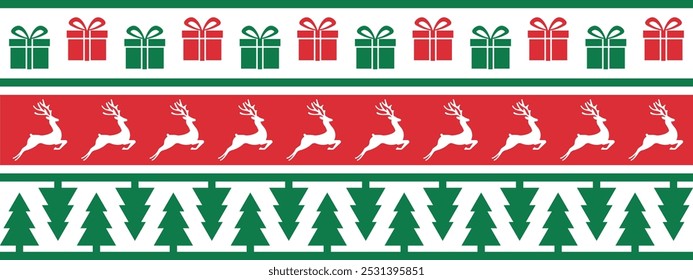 Diseño de Navidades washi tape, conjunto de líneas de borde rojo y verde, Elementos decorativos de Vector