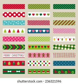 Christmas Washi Tape Pieces, Vector Set