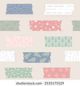 Christmas washi tapes pastel seamless pattern
