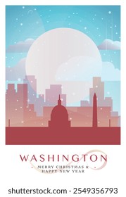 Christmas Washington D.C. retro poster for winter  festives, New Year in USA. Greetings, happy holidays and merry xmas from United States of America vector postcard layout