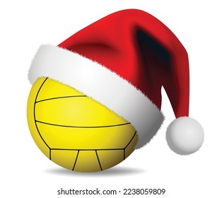 Christmas Water polo ball and Santa Claus Hat - Waterpolo Sport ball concept - Isolated on white Background - Vector new