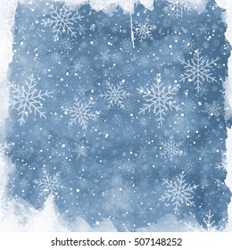 Christmas watercolor background with snowflakes