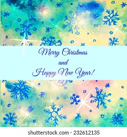 Christmas watercolor hand drawn greeting card. Vector illustration.