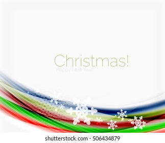 Christmas wave abstract background, curve line with snowflakes