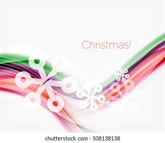 Christmas wave abstract background, curve line with snowflakes
