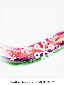 Christmas wave abstract background, curve line with snowflakes