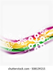 Christmas wave abstract background, curve line with snowflakes