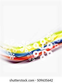 Fundo abstrato da onda de Natal, linha de curva com flocos de neve