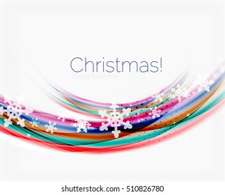 Christmas wave abstract background, curve line with snowflakes
