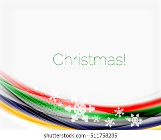 Christmas wave abstract background, curve line with snowflakes