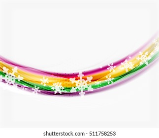 Abstrakter Hintergrund der Weihnachtswelle, Kurve mit Schneeflocken