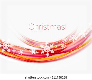 Fondo abstracto de la ola de Navidad, línea de curva con copos de nieve