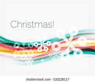 Christmas wave abstract background, curve line with snowflakes