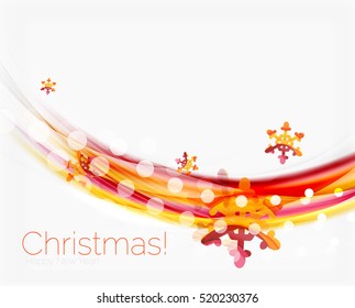 Christmas wave abstract background, curve line with snowflakes