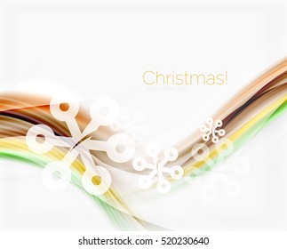 Christmas wave abstract background, curve line with snowflakes