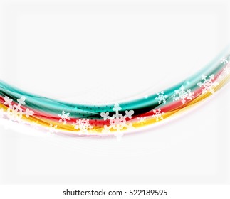 Abstrakter Hintergrund der Weihnachtswelle, Kurve mit Schneeflocken