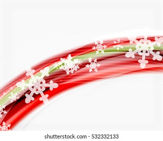 Christmas wave abstract background, curve line with snowflakes