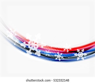 Christmas wave abstract background, curve line with snowflakes