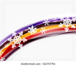 Christmas wave abstract background, curve line with snowflakes