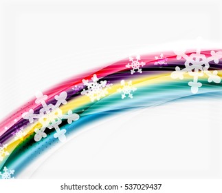 Christmas wave abstract background, curve line with snowflakes