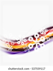 Fondo abstracto de la ola de Navidad, línea de curva con copos de nieve