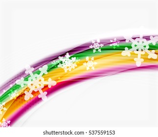 Christmas wave abstract background, curve line with snowflakes