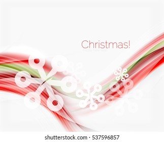 Christmas wave abstract background, curve line with snowflakes