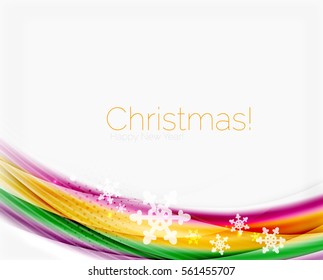 Christmas wave abstract background, curve line with snowflakes