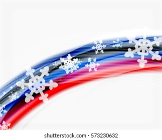 Christmas wave abstract background, curve line with snowflakes