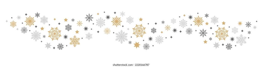 Weihnachtswelle mit verschiedenen Schneeflocken auf weißem Hintergrund. Schneedekor. Vektorgrafik.
