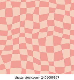 Fondo vectorial del verificador de ondulación ondulado de Navidad. Fondo de tablero de ajedrez abstracto de vacaciones retro. El patrón abstracto geométrico sin costura de las navidades distorsionadas con curvas. Color naranja
