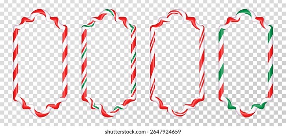 Christmas wavy sugar candy candy cane Christmas wavy frames . Christmas striped candy canes for text decoration. Christmas design elements. Isolated vector illustration